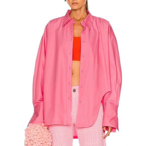 THE ATTICO Diana Shirt Cotton Poplin Cut Out Button Down in 266 Hot Pink Barbie - Picture 14 of 14